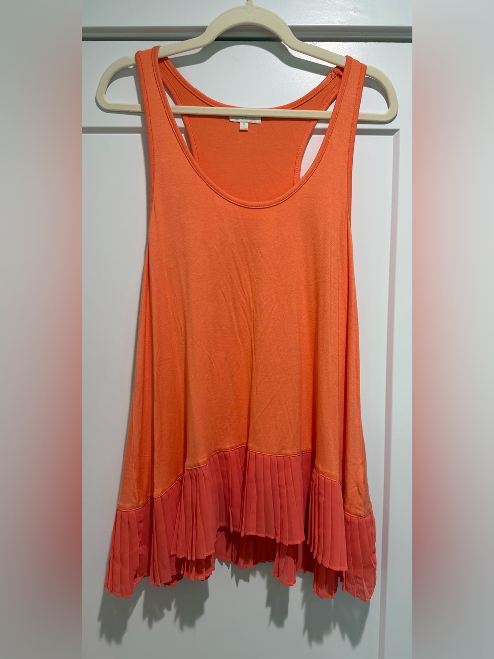 Umgee Orange Sleeveless Tank Dress with Coral Pleated Hem Size Medium